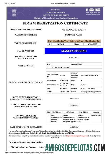 Em branco India Udyam Registration Certificate Word And PDF modelo